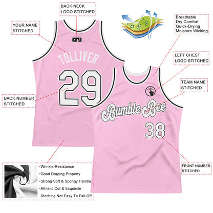 Custom Light Pink White-Black Authentic Throwback Basketball Jersey