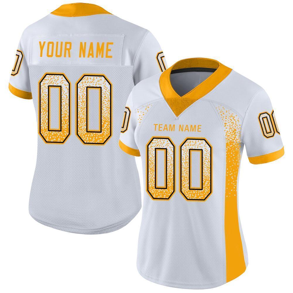 Custom White Gold-Black Drift Fashion Football Jersey