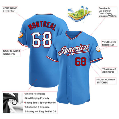Custom Powder Blue White-Red Authentic Baseball Jersey