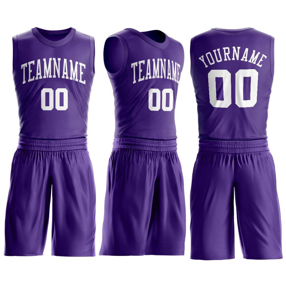 Custom Purple White Round Neck Basketball Uniform Jersey