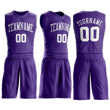 Custom Purple White Round Neck Basketball Uniform Jersey