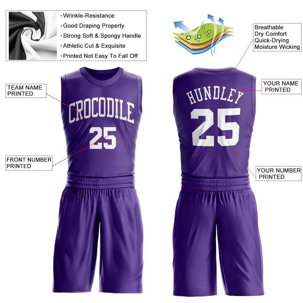 Custom Purple White Round Neck Basketball Uniform Jersey