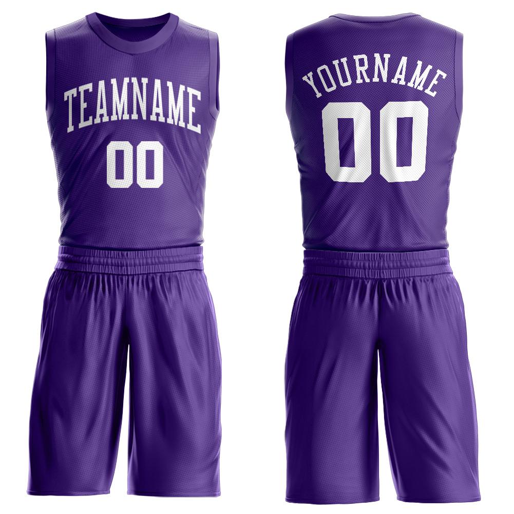 Custom Purple White Round Neck Basketball Uniform Jersey