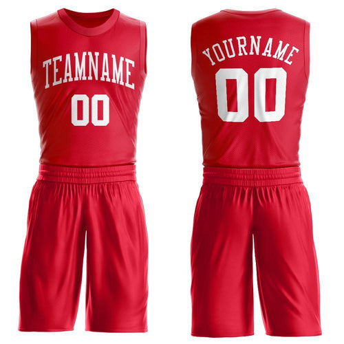 Custom Red White Round Neck Basketball Uniform Jersey