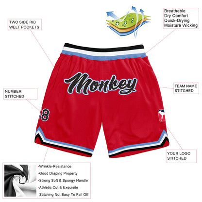 Custom Red Black-Light Blue Authentic Throwback Basketball Shorts