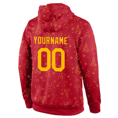 Custom Stitched Red Gold Christmas 3D Sports Pullover Sweatshirt Hoodie