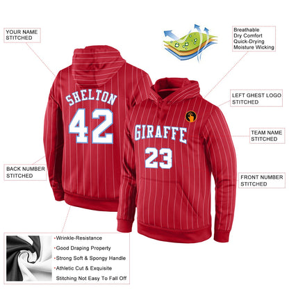 Custom Stitched Red White Pinstripe White-Light Blue Sports Pullover Sweatshirt Hoodie