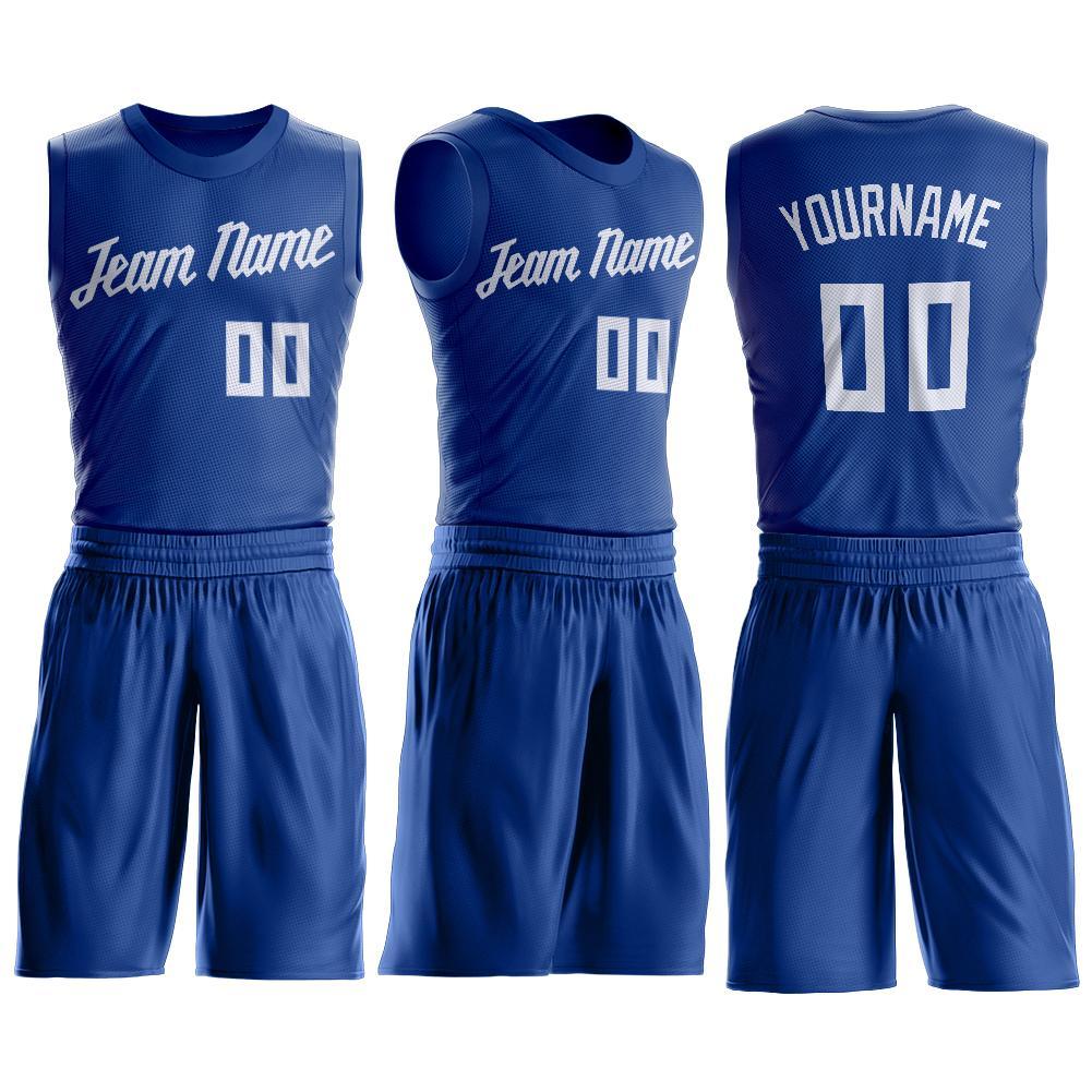 Custom Royal White Round Neck Basketball Uniform Jersey