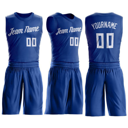 Custom Royal White Round Neck Basketball Uniform Jersey
