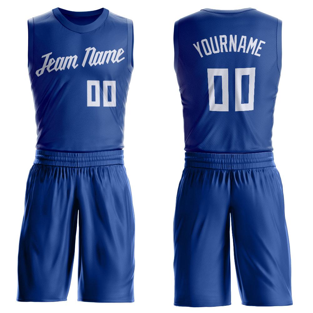 Custom Royal White Round Neck Basketball Uniform Jersey