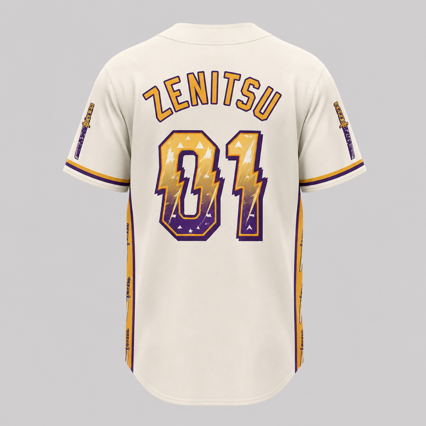 Anime Thunderclap Baseball Jersey, Purple Gold Basketball Inspired Shirt