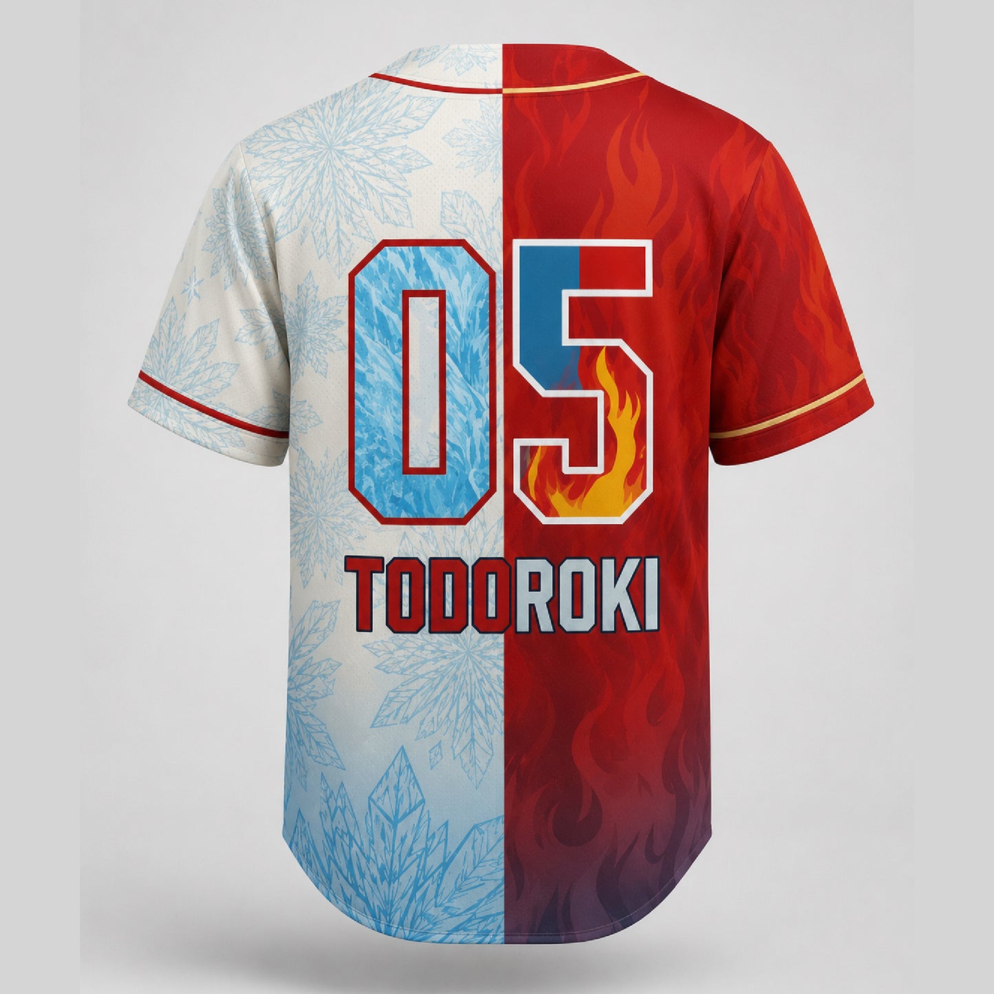 Custom Half Fire Half Ice Baseball Jersey, Personalized Anime Inspired Shirt