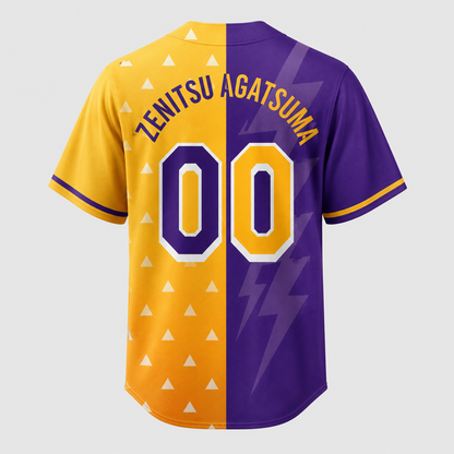 Purple Gold Thunder Fan Jersey, Lightning Anime Character Inspired Baseball Shirt