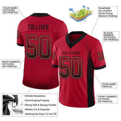 Custom Red Black-Old Gold Drift Fashion Football Jersey