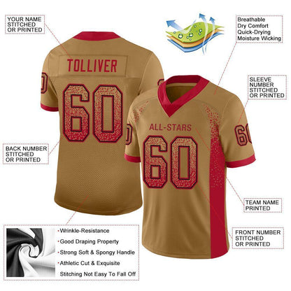 Custom Old Gold Red-Black Drift Fashion Football Jersey