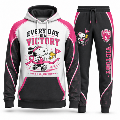 Snoopy breast cancer awareness hoodie and sweatpants set - Every Day Is a Victory