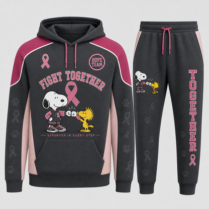 Snoopy breast cancer awareness hoodie and sweatpants set - Fight Together