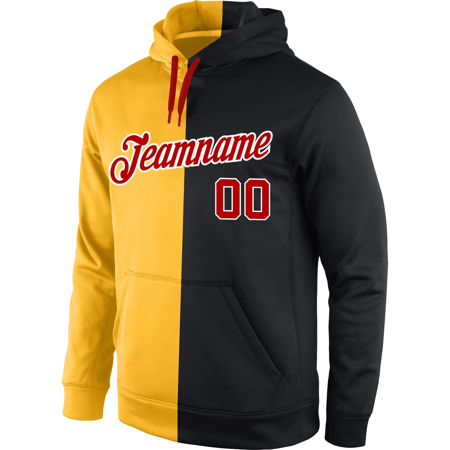 Custom Stitched Gold Red-Black Split Fashion Sports Pullover Sweatshirt Hoodie