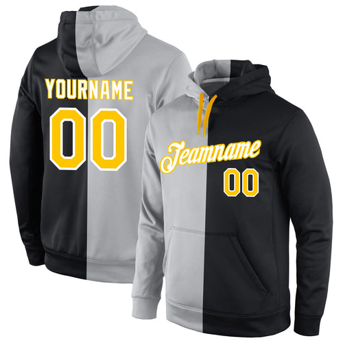 Custom Stitched Gray Gold-Black Split Fashion Sports Pullover Sweatshirt Hoodie