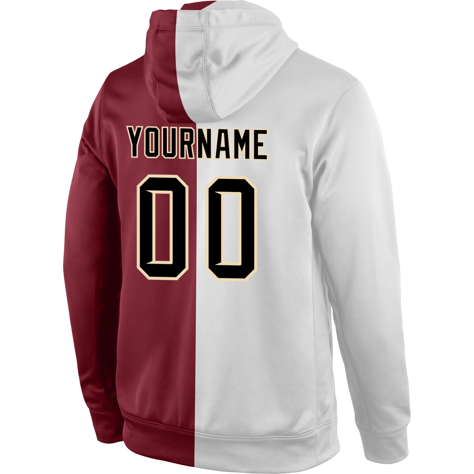 Custom Stitched White Black-Crimson Split Fashion Sports Pullover Sweatshirt Hoodie
