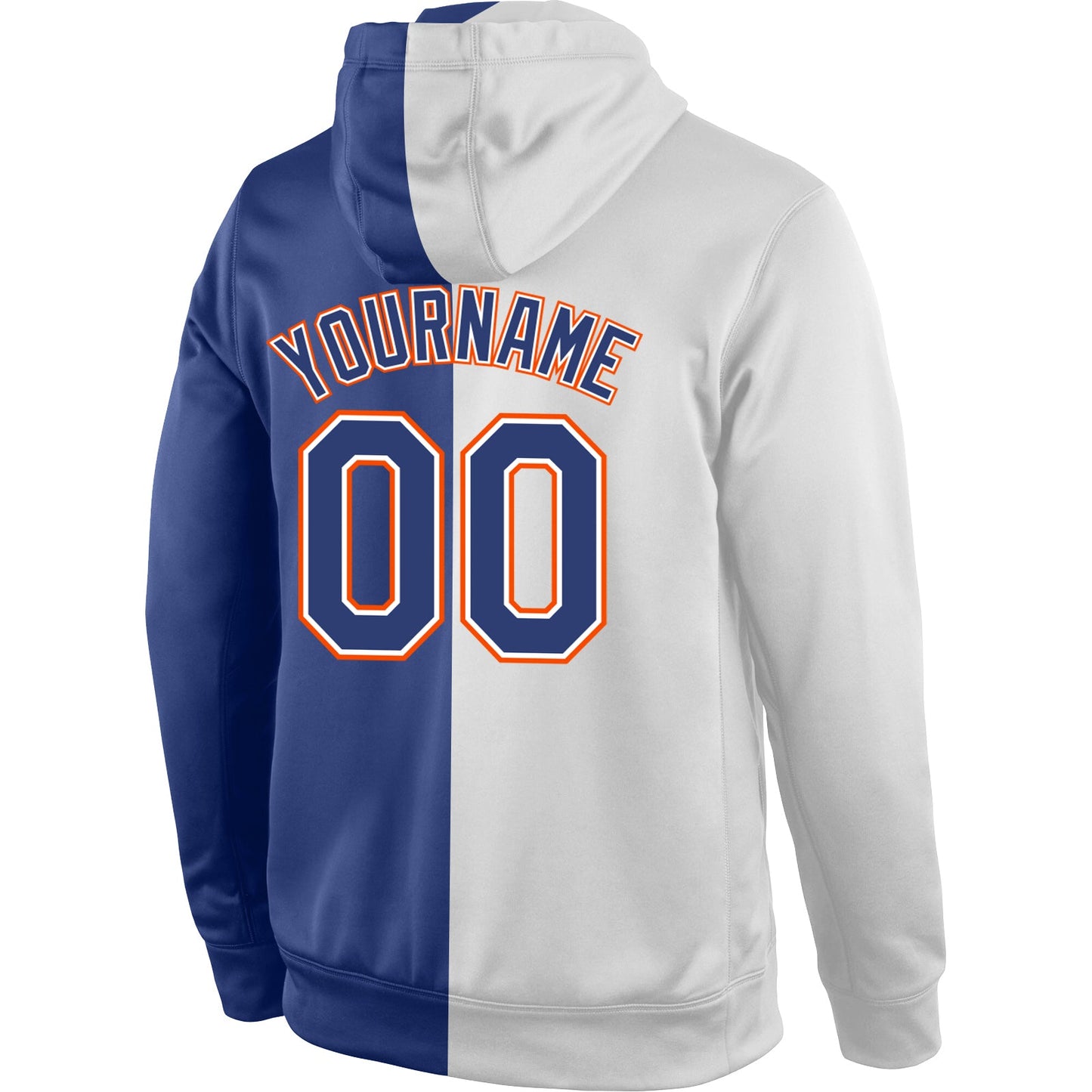 Custom Stitched White Royal-Orange Split Fashion Sports Pullover Sweatshirt Hoodie