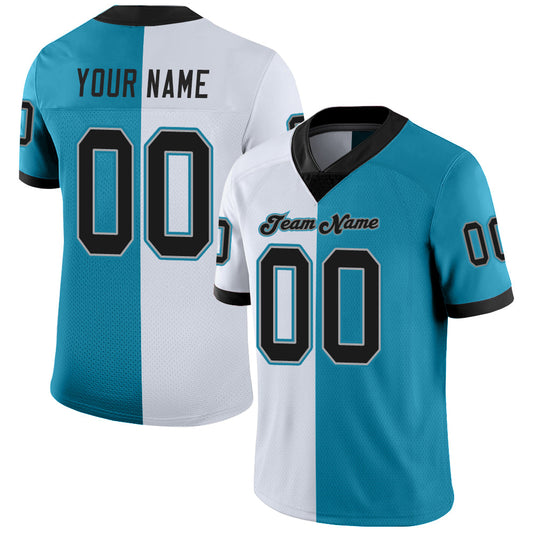 Custom Panther Blue Black-White Split Fashion Football Jersey
