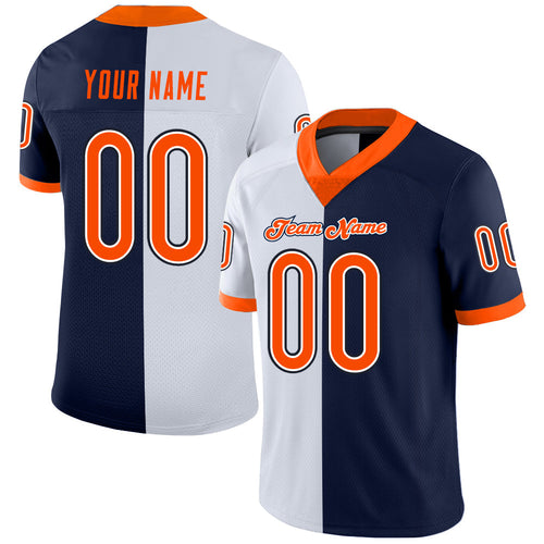 Custom Navy Orange-White Split Fashion Football Jersey