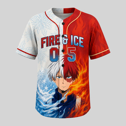 Custom Half Fire Half Ice Baseball Jersey, Personalized Anime Inspired Shirt