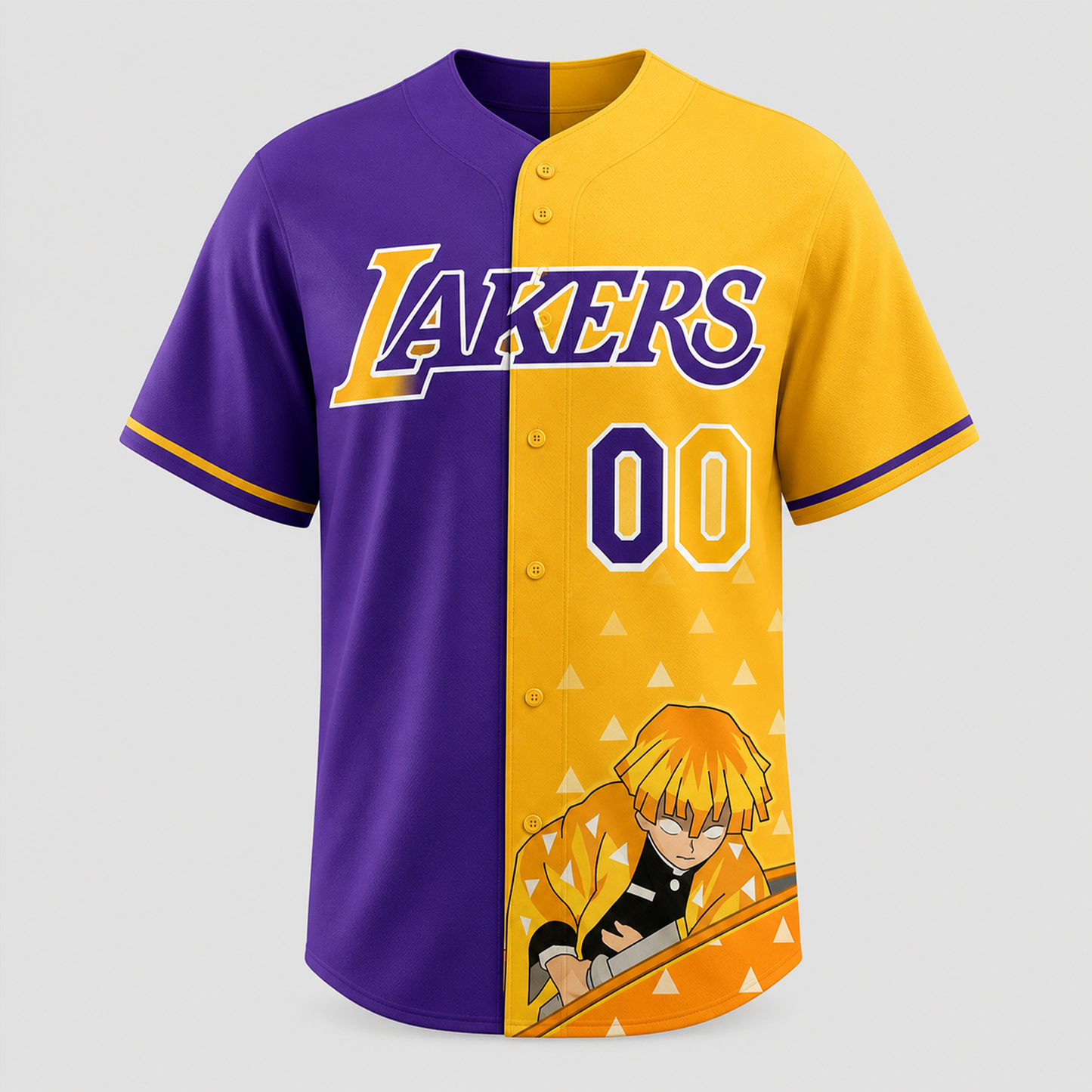 Purple Gold Thunder Fan Jersey, Zenitsu Inspired Baseball Shirt