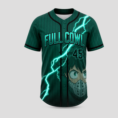 Custom Green Lightning Anime Baseball Jersey, Hero Academy Inspired Full Cowl Fan Shirt