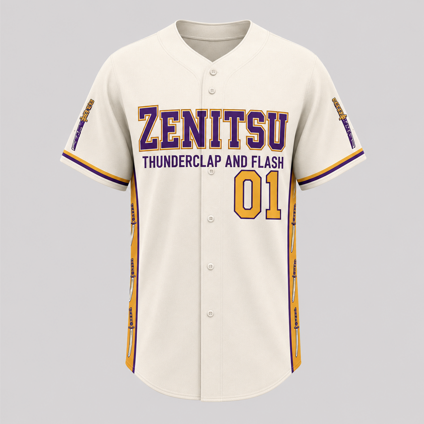 Anime Thunderclap Baseball Jersey, Purple Gold Basketball Inspired Shirt