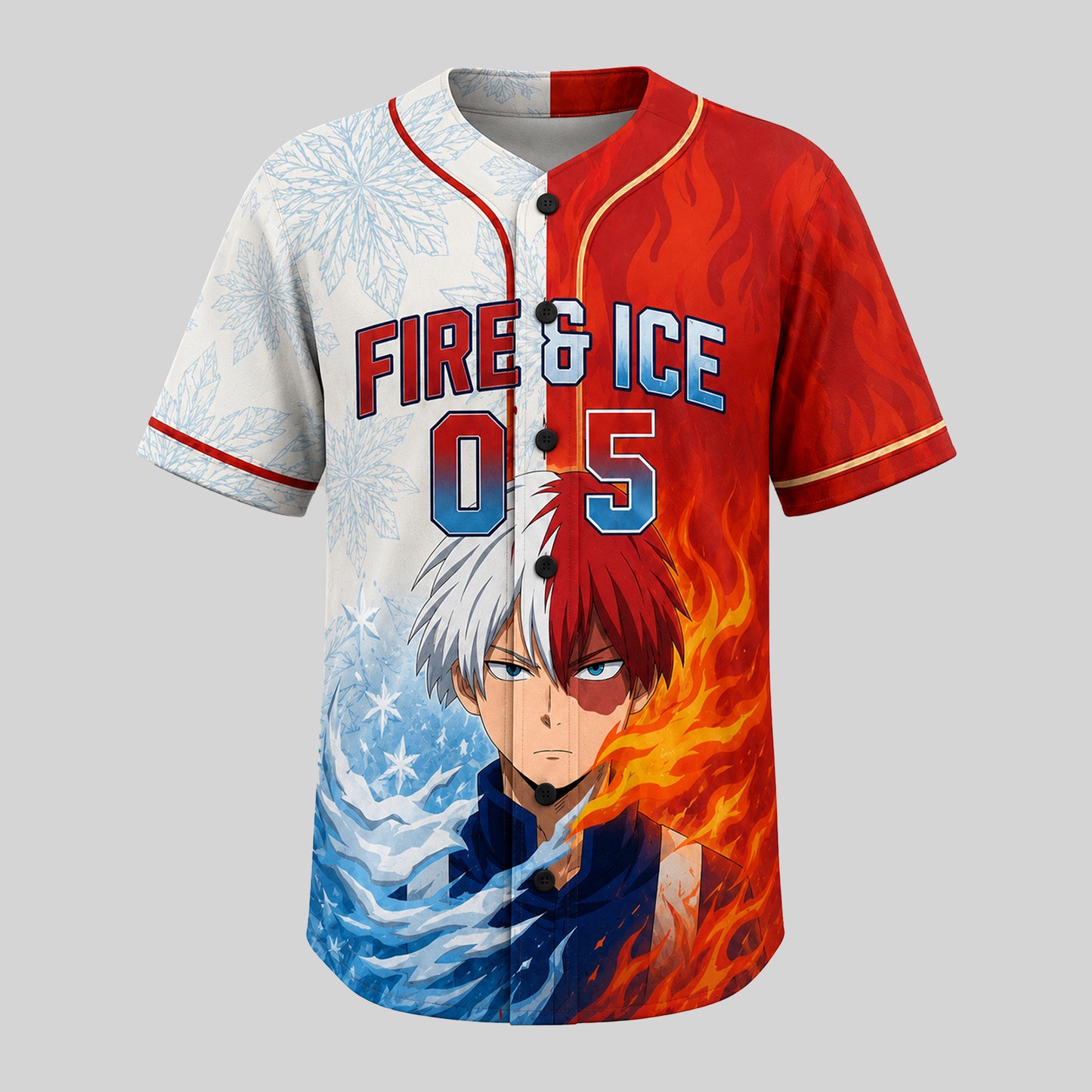 Custom Half Fire Half Ice Baseball Jersey, Personalized Anime Inspired Shirt