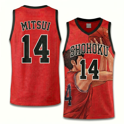Custom Red Black Authentic Basketball Jersey, Anime Basketball Inspired Sleeveless Jersey, Manga Fan Cosplay Sports Shirt