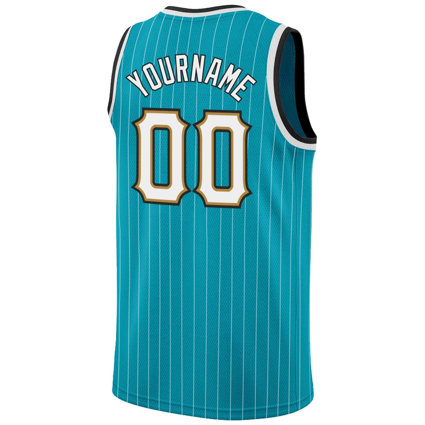 Custom Teal White Pinstripe White-Old Gold Authentic Basketball Jersey