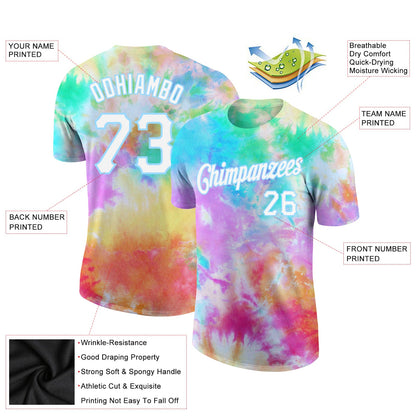 Custom Tie Dye White-Light Blue 3D Performance T-Shirt