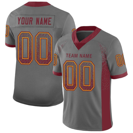Custom Gray Burgundy-Gold Drift Fashion Football Jersey
