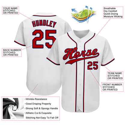 Custom White Red-Navy Authentic Baseball Jersey
