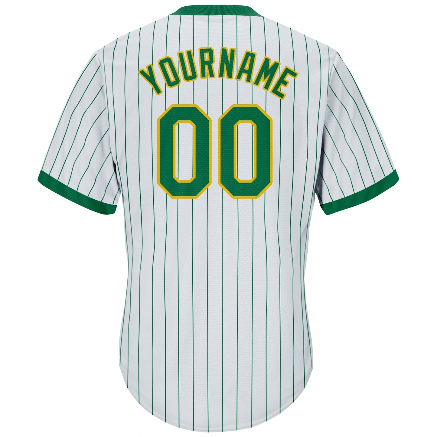 Custom White Kelly Green Pinstripe Kelly Green-Gold Authentic Throwback Rib-Knit Baseball Jersey Shirt