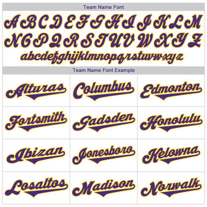 Custom White Purple Pinstripe Purple-Gold Authentic Throwback Rib-Knit Baseball Jersey Shirt