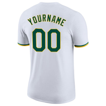 Custom White Green-Gold Performance T-Shirt
