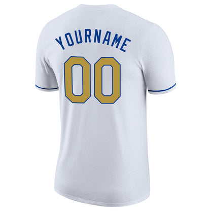 Custom White Old Gold-Royal Performance T-Shirt