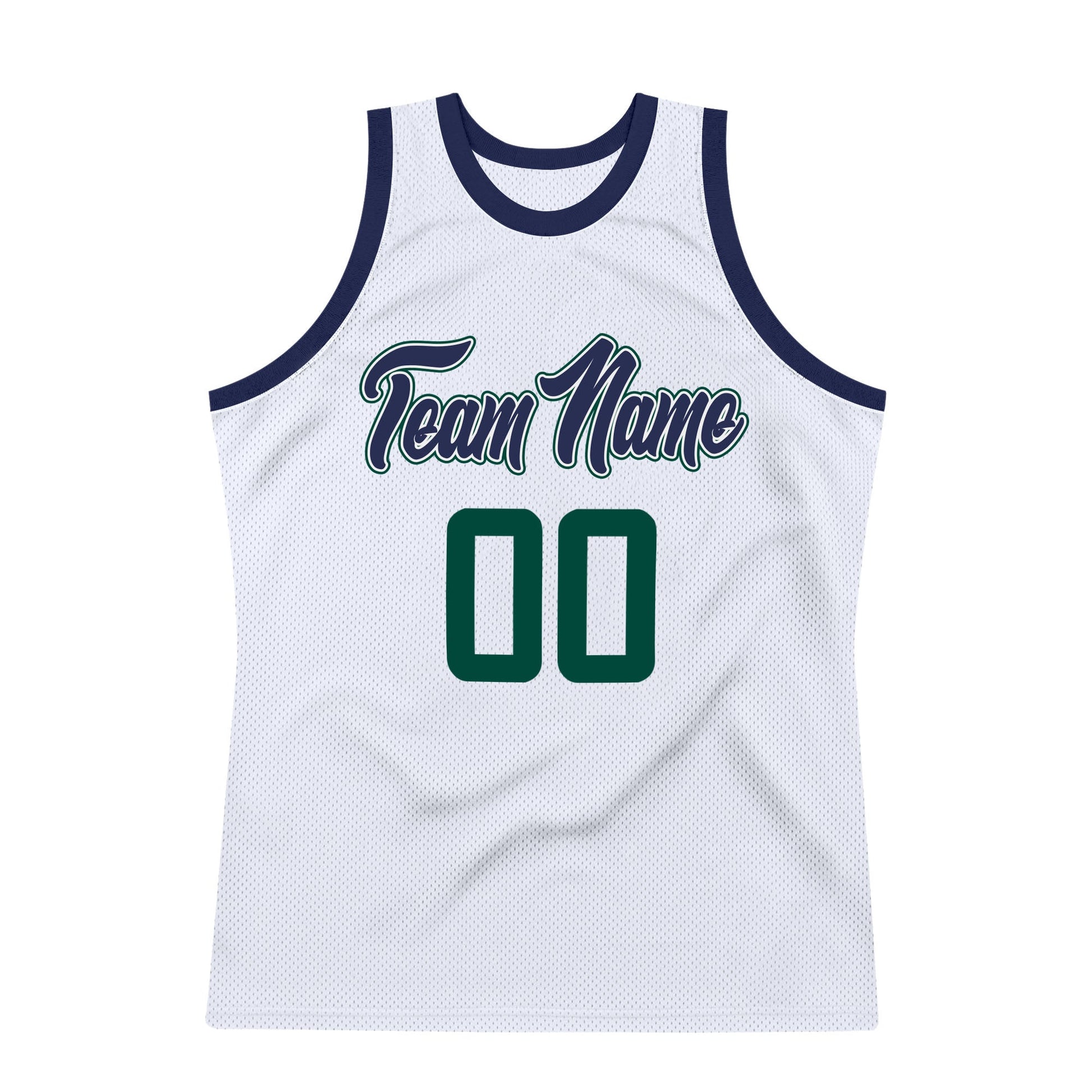 Custom White Hunter Green-Navy Authentic Throwback Basketball Jersey