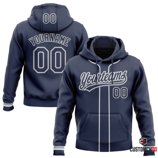 Custom Stitched Navy White-Gray Baseball Pullover Sweatshirt Hoodie