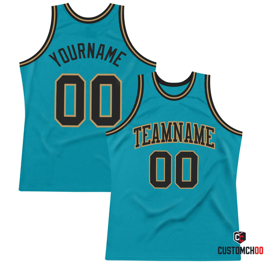 Custom Teal Black-Old Gold Authentic Throwback Basketball Jersey