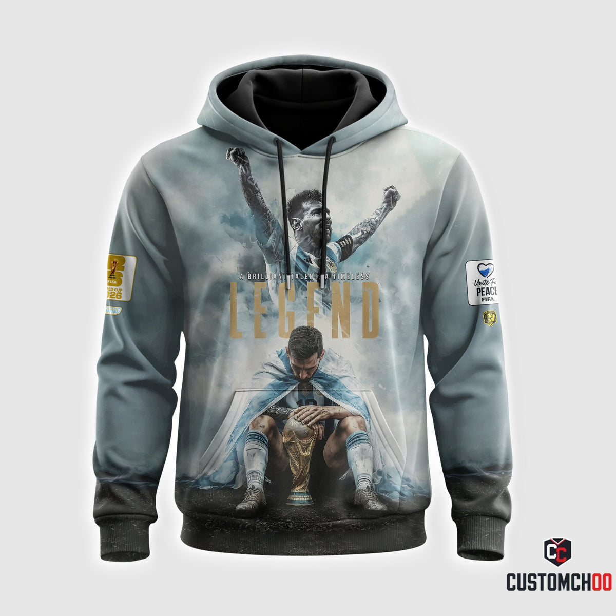 Argentina Legend Soccer Graphic Hoodie, World Champion Football Sweatshirt, Light Blue Fan T-Shirt, Zip Hoodie Gift