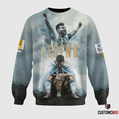 Argentina Legend Soccer Graphic Hoodie, World Champion Football Sweatshirt, Light Blue Fan T-Shirt, Zip Hoodie Gift