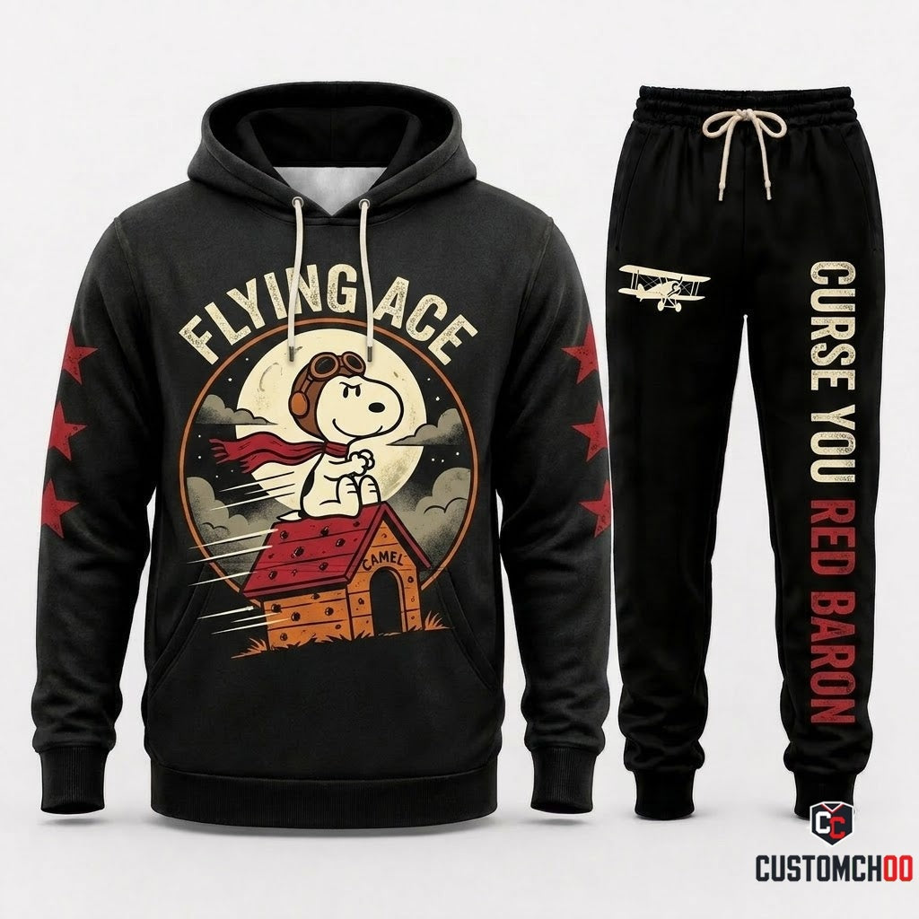 FLYING ACE - Snoopy & Woodstock Halloween Squad Hoodie & Pants Set - Vintage Cartoon Streetwear