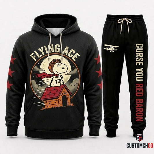 FLYING ACE - Snoopy & Woodstock Halloween Squad Hoodie & Pants Set - Vintage Cartoon Streetwear
