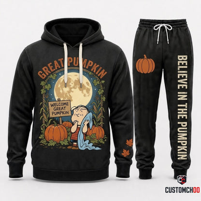 GREAT PUMPKIN - Snoopy & Woodstock Halloween Squad Hoodie & Pants Set - Vintage Cartoon Streetwear