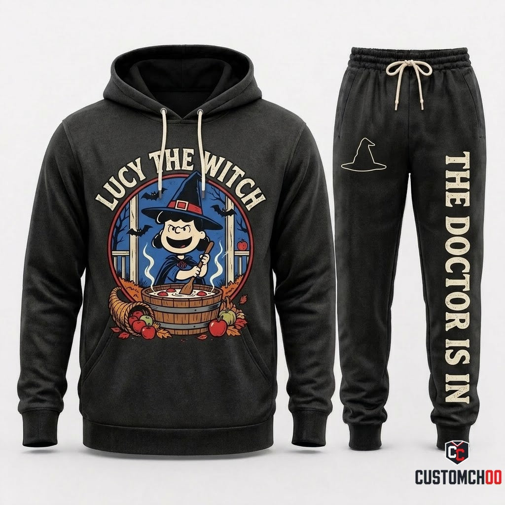 LUCY THE WITCH - Snoopy & Woodstock Halloween Squad Hoodie & Pants Set - Vintage Cartoon Streetwear